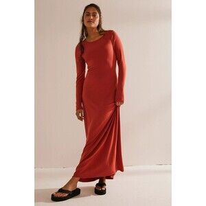 Free People Beach Aubre Open Back Essential Maxi Dress M Red Stretch Long Sleeve